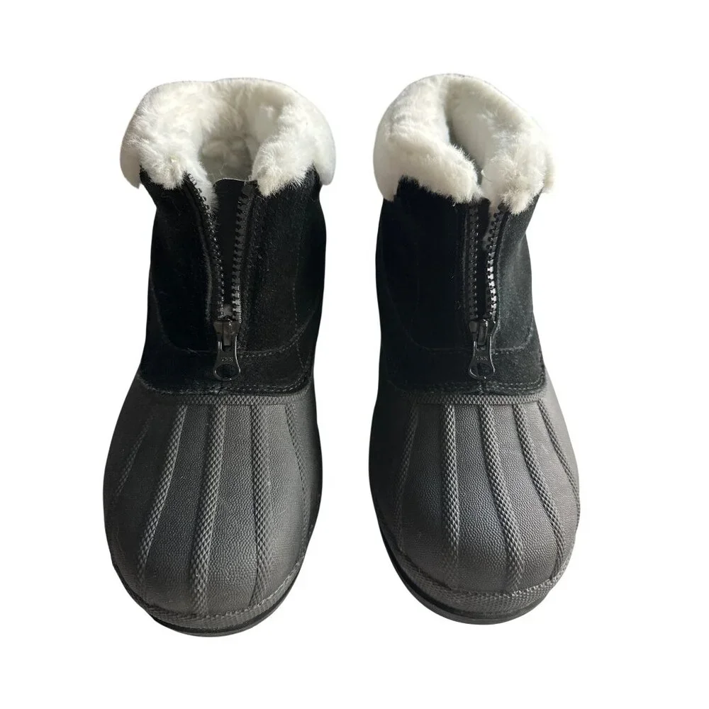 Propet Black Waterproof Boots Ankle Top Zip Black Suede Faux Fur Lining Size 8